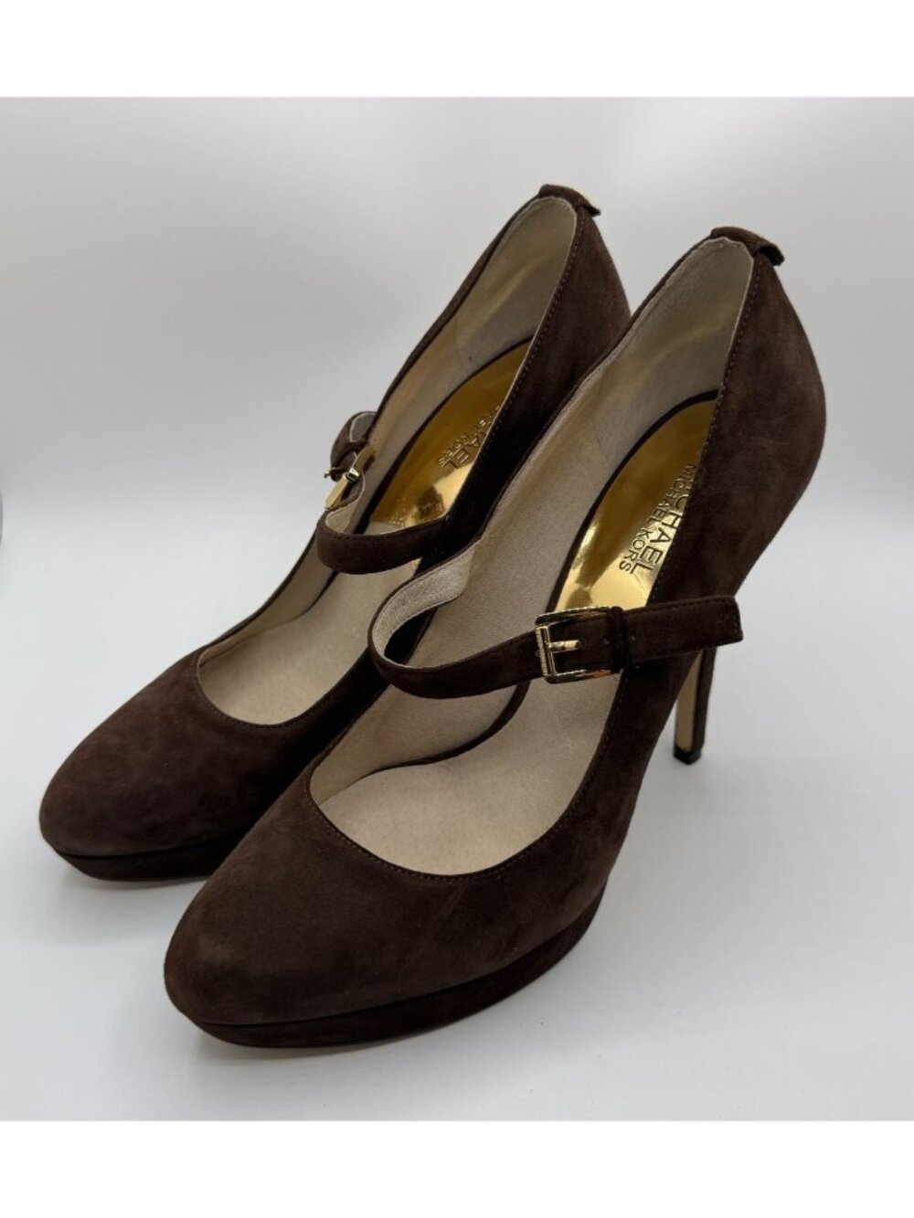 Michael Kors Mary Jane Stiletto Pumps Women Size 11M Brown Suede Platform Heels